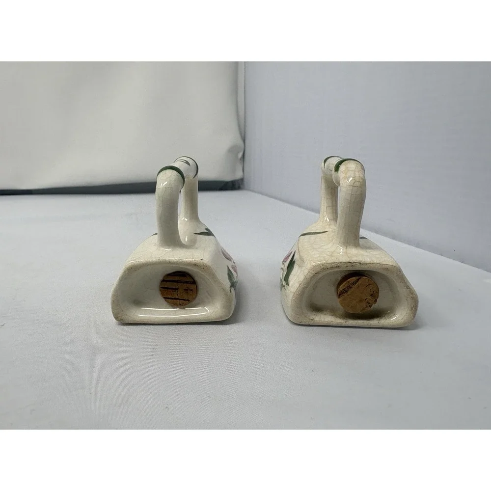 Vintage 50s Hand Painted Floral Ceramic Sad Iron Salt and Pepper Shakers Kitsch